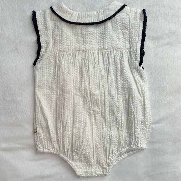 Viverano Organics Robin Seersucker Smocked Bubble Romper Baby Girl 12/18M Ivory - Picture 2 of 7